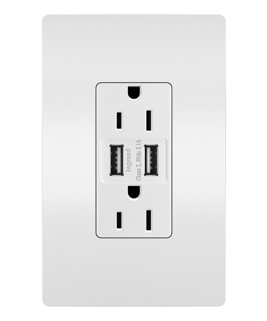 Mayer-DDS-radiant® 3.1A USB Outlet, Type A, 15A, Tamper-Resistant, White-1