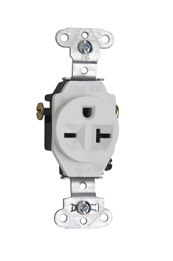 Mayer-DDS-20A 250V Heavy Duty Spec-Grade Single Receptacle, Side Wire, White-1