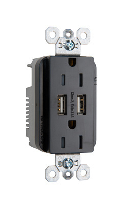 Product image for Pass & Seymour TR-5262USBBK Fed Spec Grade USB Charger with Tamper Resistant Black 15 Amp Duplex Receptacles