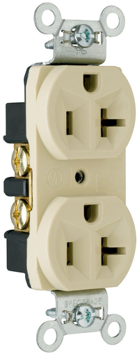 Product image for Pass & Seymour CRB5362-I Construction Spec Grade Duplex Receptacle, Back & Side Wire, 20Amp 125Volt, Ivory