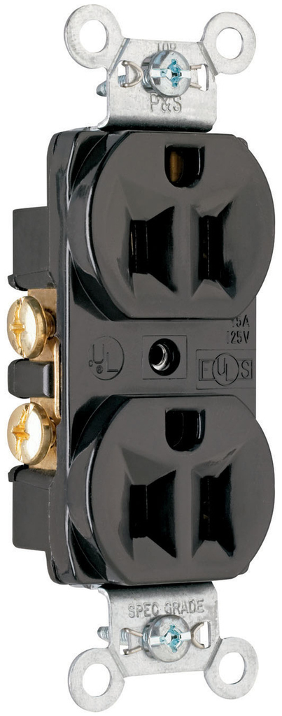 Mayer-DDS-15A 125V Commercial Spec-Grade Duplex Receptacle, Back and Side Wire, Black-1