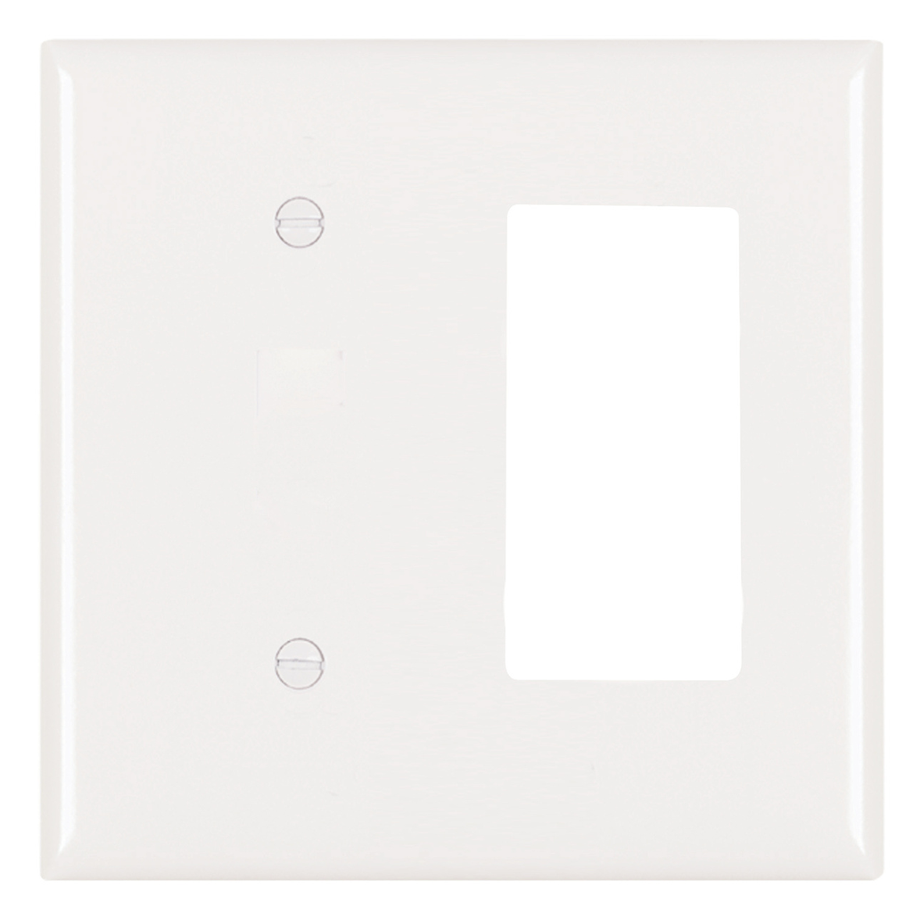 Mayer-DDS-2-Gang Thermoset Wall Plate, 1 Blank, 1 Decorator, White-1