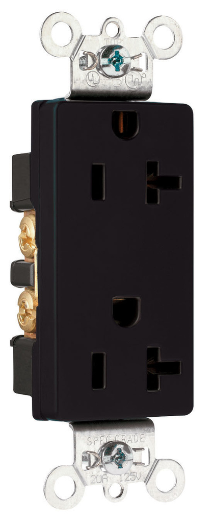 Mayer-DDS-20A 125V Heavy Duty Spec-Grade Decorator Duplex Receptacle, Side Wire, Black-1