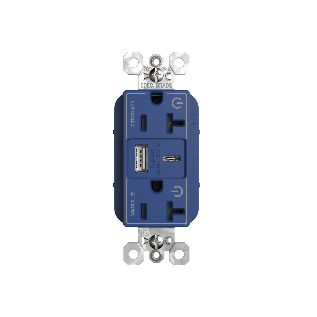 Mayer-DDS-20A 125V Plug Load Dual Controlled Tamper-Resistant Duplex Receptacle with USB A/C Fast Charging Ports, Blue-1