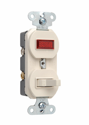 Product image for Pass & Seymour 692-LAG 15 Amp 120 VAC 1-Pole Light Almond Duplex Combination Switch and Pilot Light