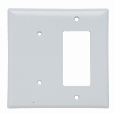 Mayer-DDS-Junior Jumbo 2-Gang Thermoset Wall Plate, 1 Blank, 1 Decorator, White-1