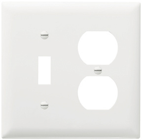 Mayer-DDS-2-Gang Thermoset Wall Plate, 5 Toggle Switch Opening, 1 Duplex Receptacle, White-1