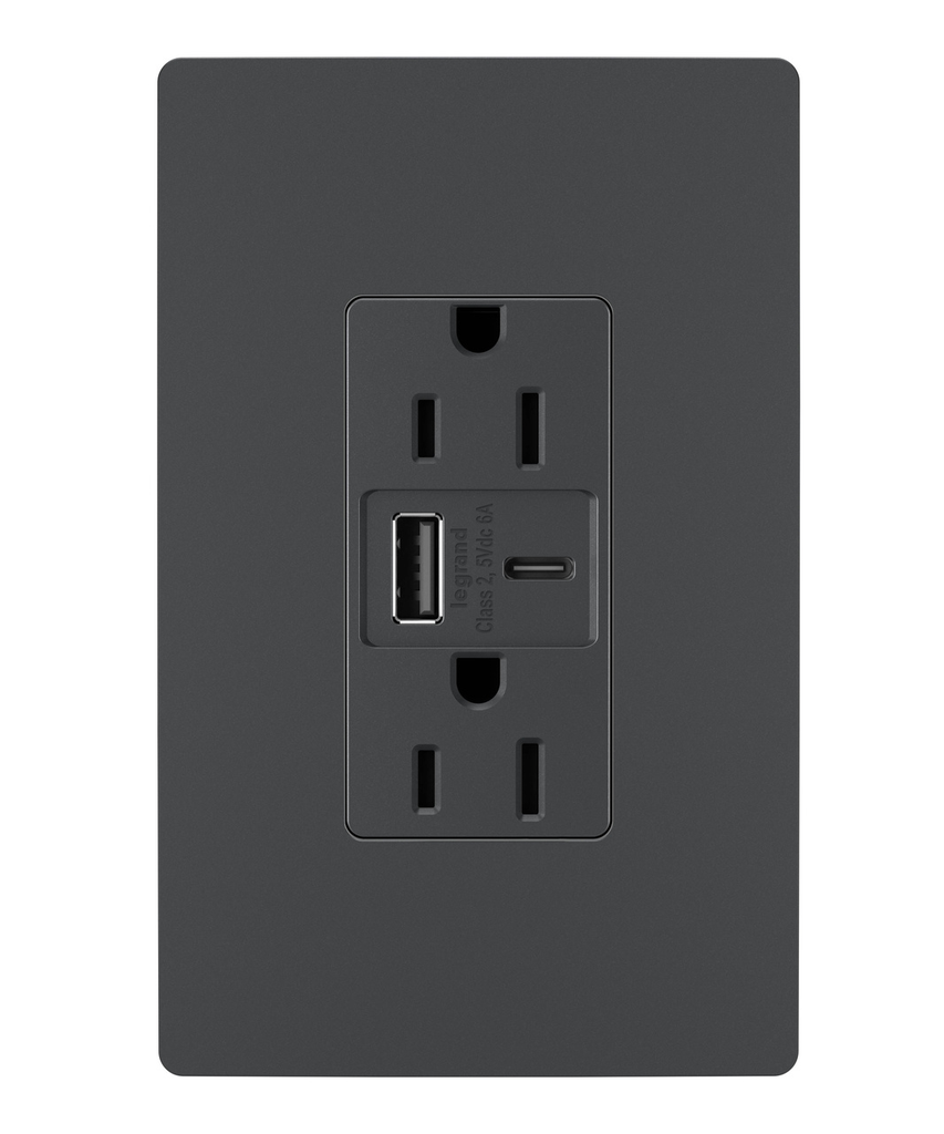 Mayer-DDS-radiant® 15W USB Outlet, Type A/C, 15A, Tamper-Resistant, Graphite-1