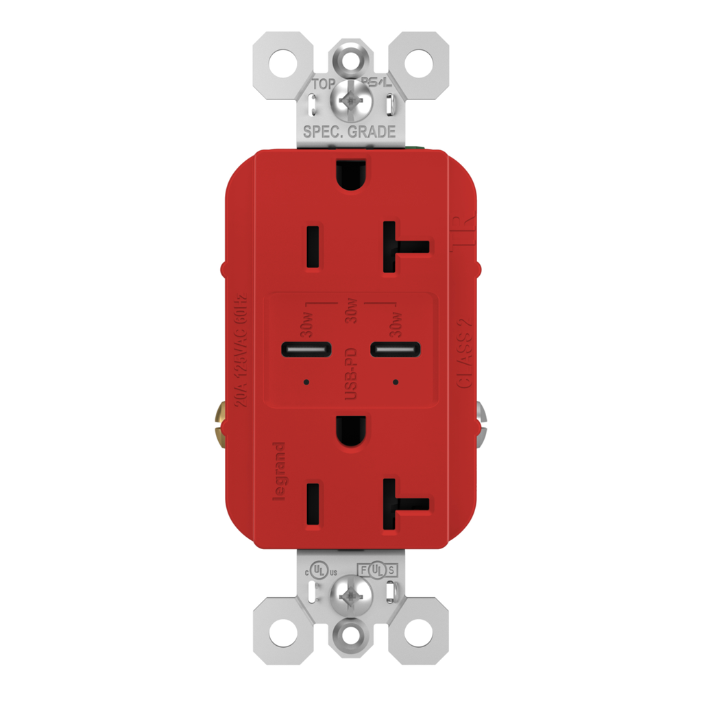 Mayer-DDS-Spec Grade 30W USB Outlet, Type C, 20A, Tamper-Resistant, Red-1