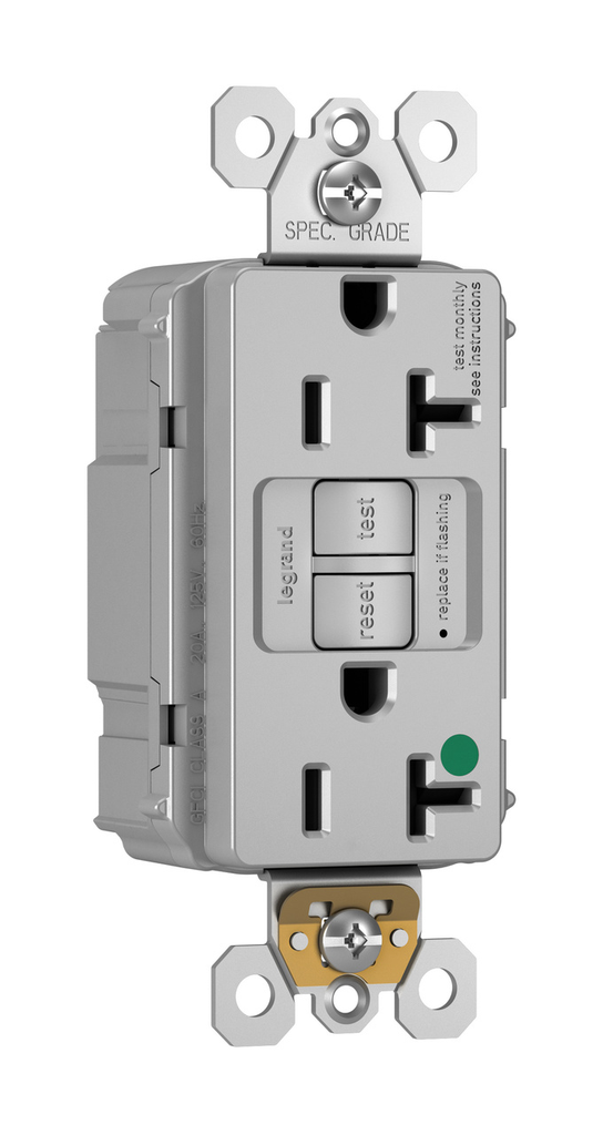 Mayer-DDS-PlugTail® Hospital Grade 20A Duplex Self-Test GFCI Receptacles with SafeLock® Protection, Gray-1