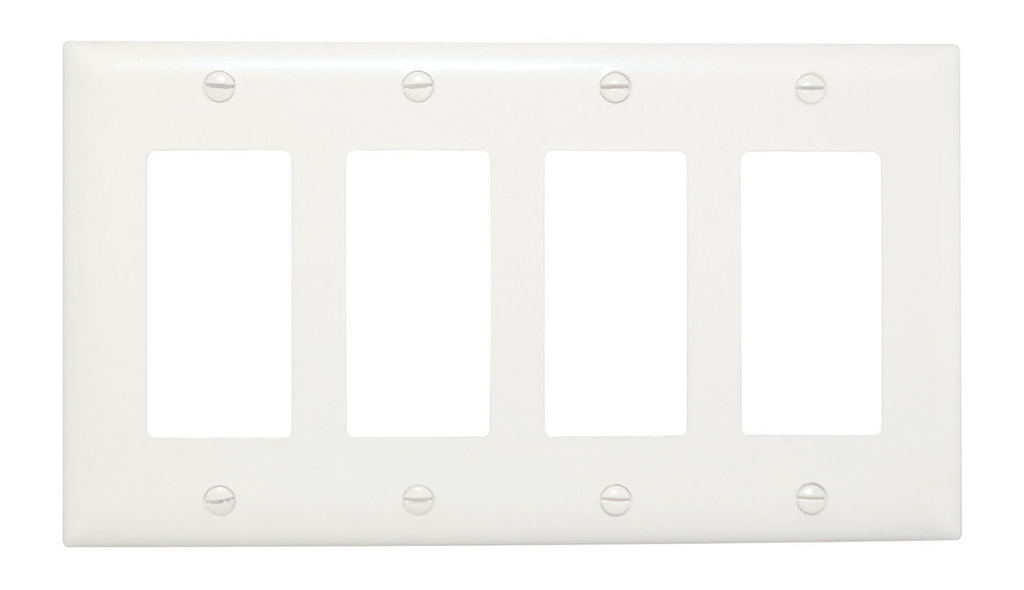 Product image for Pass & Seymour TP264-W 4Gang Wall Plate, Decorator, Nylon, Standard - White