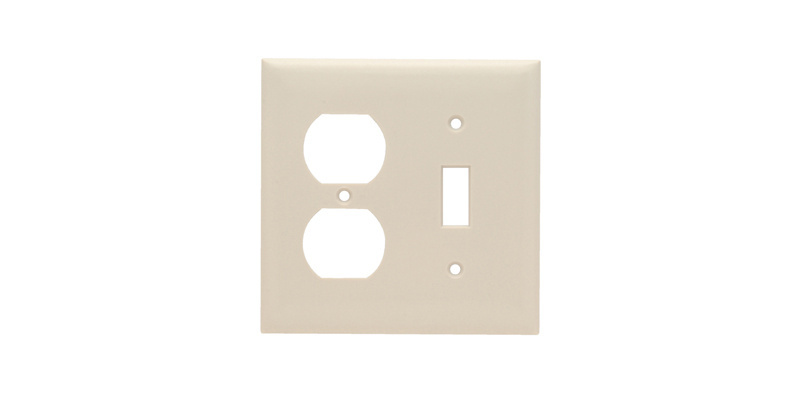 Mayer-DDS-2-Gang Thermoset Wall Plate, 4 Toggle Switch Opening, 1 Duplex Receptacle, Light Almond-1