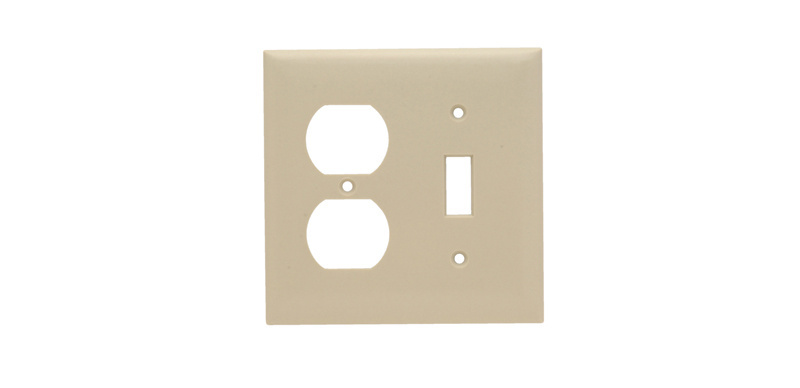 Mayer-DDS-2-Gang Thermoset Wall Plate, 3 Toggle Switch Opening, 1 Duplex Receptacle, Ivory-1