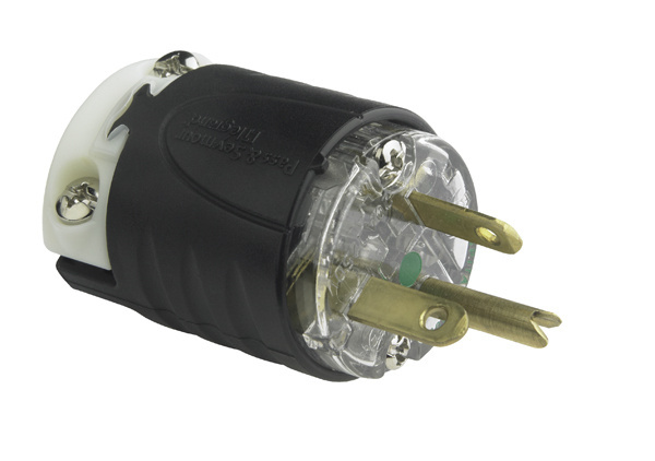 Product image for Pass & Seymour PS5466-XHG 20 Amp 250 VAC 2-Pole 3-Wire NEMA 6-20P Black and Clear Nylon Polarized Straight Blade Plug