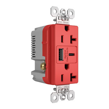 Mayer-DDS-15W Spec Grade USB Outlet, Type A/C, 20A, Tamper-Resistant, Red-1