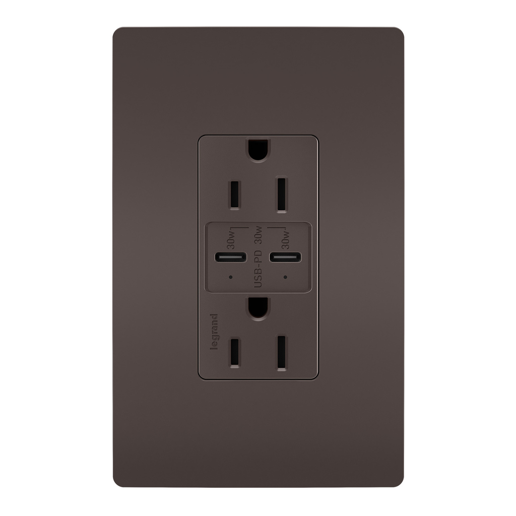 Mayer-DDS-radiant® 30W USB Outlet, Type C, 15A, Tamper-Resistant, Brown-1