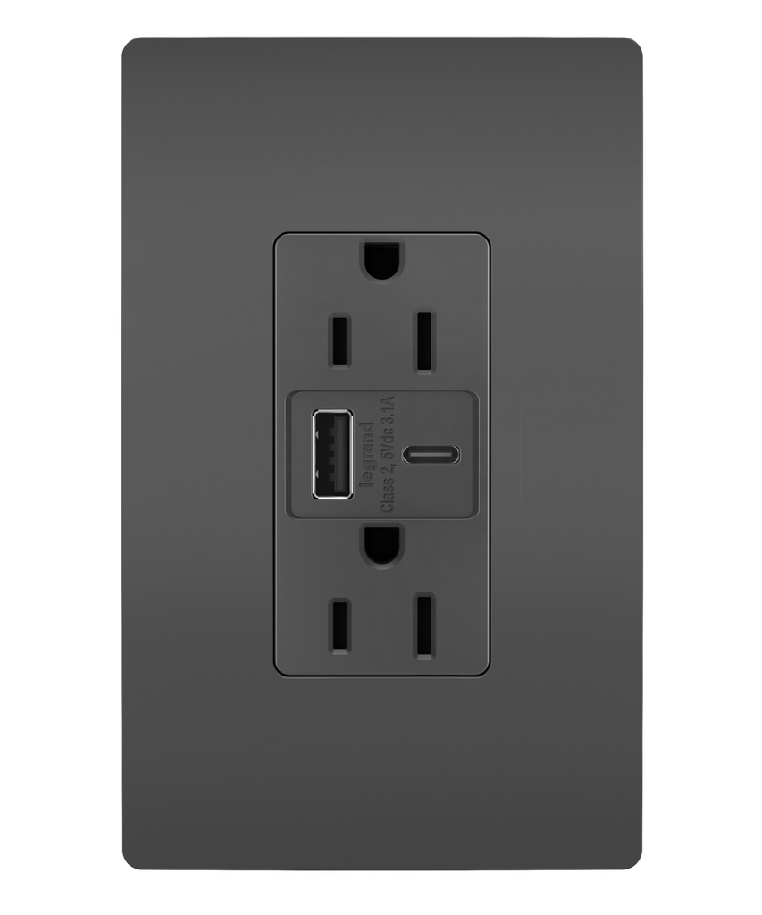 Mayer-DDS-radiant® 3.1A USB Outlet, Type A/C, 15A, Tamper-Resistant, Black-1