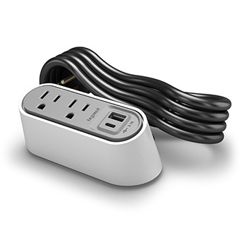 Mayer-DDS-Desktop Power Center Slim, 2 Outlets, USB A/C, White, 6ft Cord-1