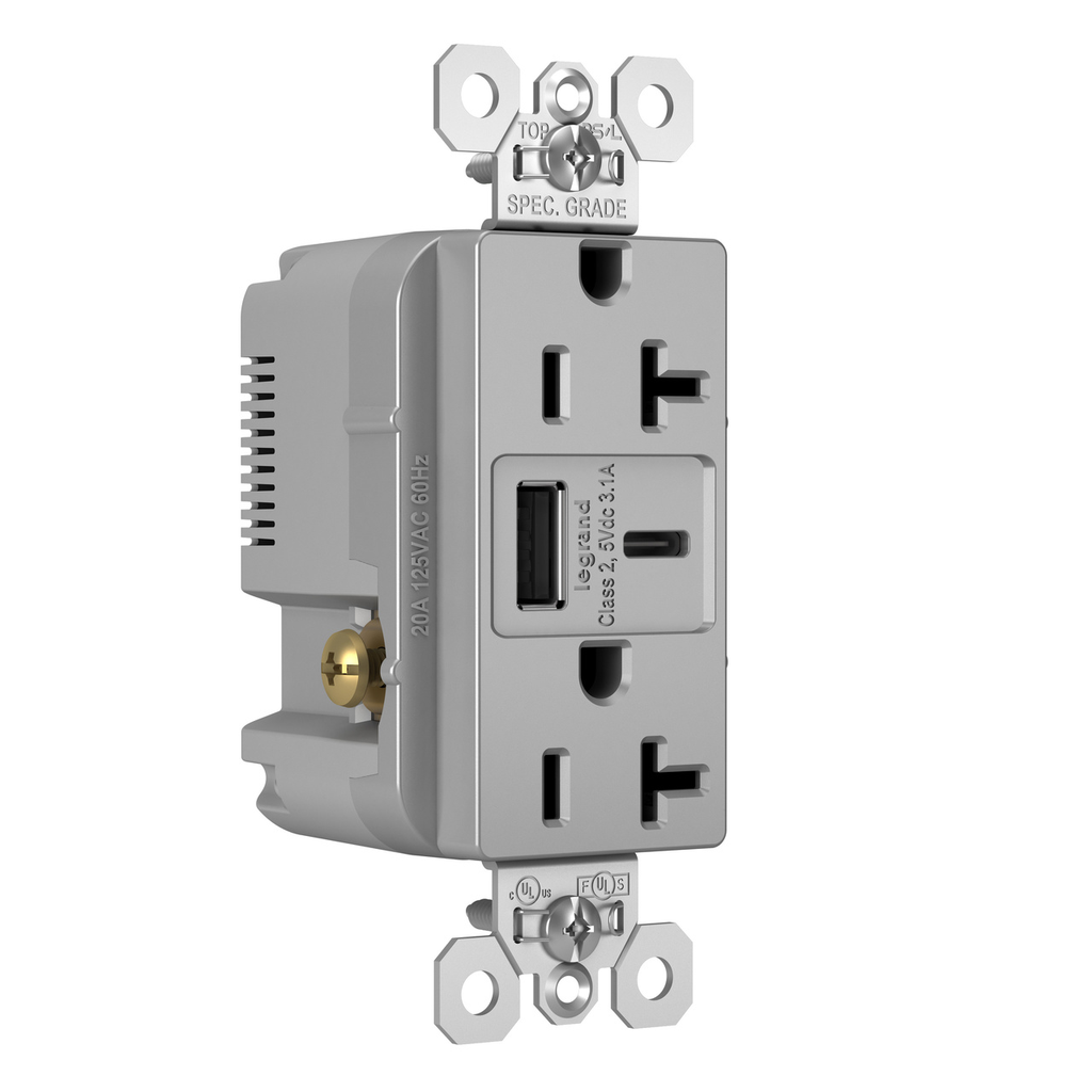 Mayer-DDS-3.1A Spec Grade USB Outlet, Type A/C, 20A, Tamper-Resistant, Gray-1