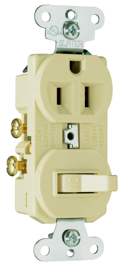 Product image for Pass & Seymour 691-I Single Pole Switch, Single Receptacle Combination Switch, 15 Amps, 120/125 Volts, Ivory
