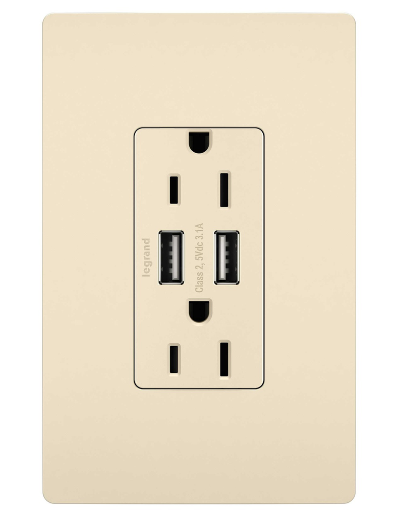 Mayer-DDS-radiant® 3.1A USB Outlet, Type A, 15A, Tamper-Resistant, Light Almond-1