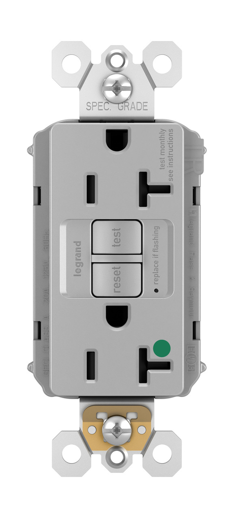 Mayer-DDS-PlugTail® Hospital Grade Tamper-Resistant 20A Duplex Self-Test GFCI Receptacles with SafeLock® Protection, Gray-1