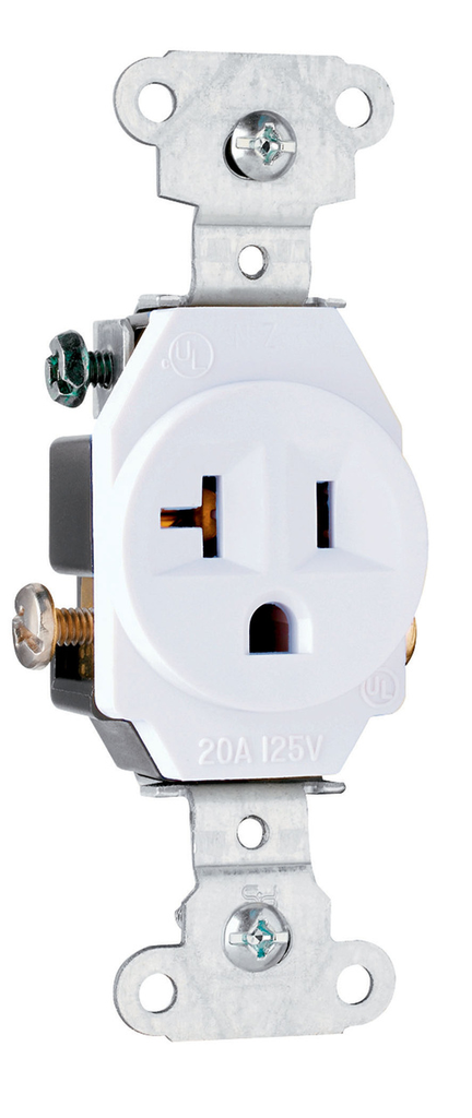 Mayer-DDS-20A 125V Heavy Duty Spec-Grade Single Receptacle, Side Wire, White-1