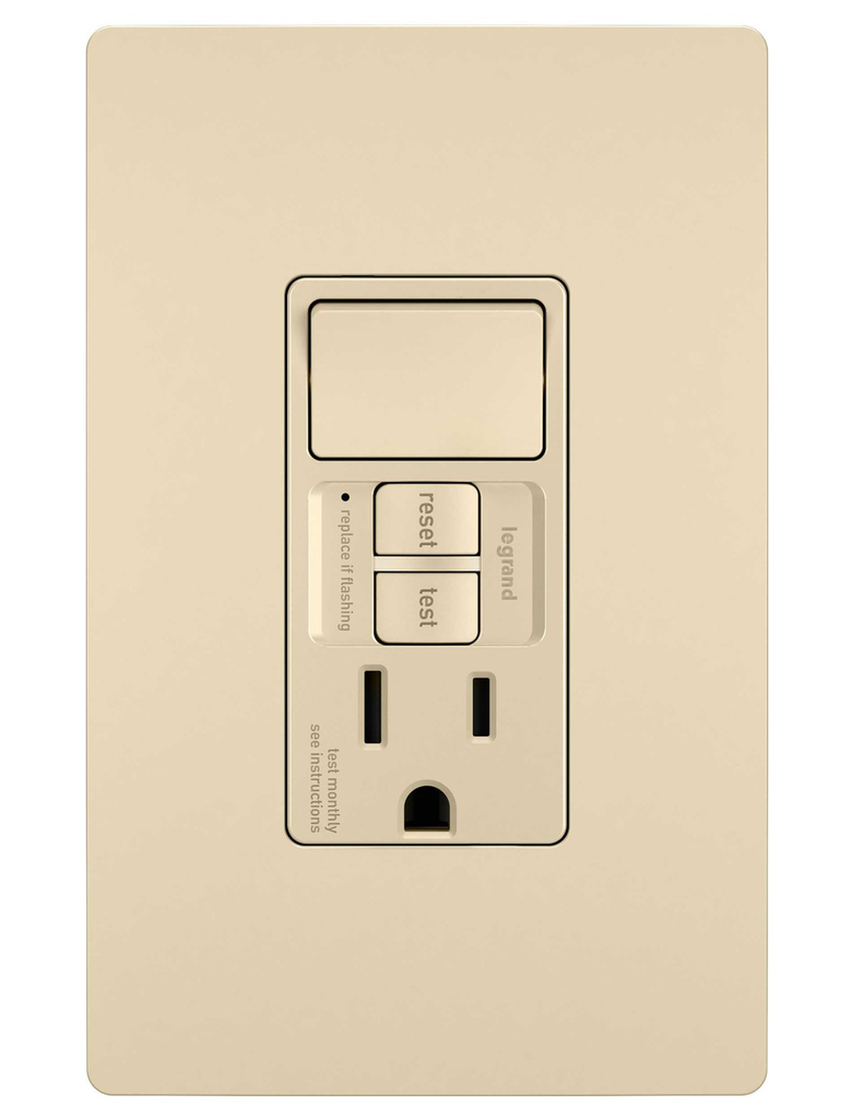 Mayer-DDS-radiant® Combination Single Pole Switch and Tamper-Resistant 15A Duplex Self-Test GFCI Receptacles with SafeLock® Protection, Ivory-1