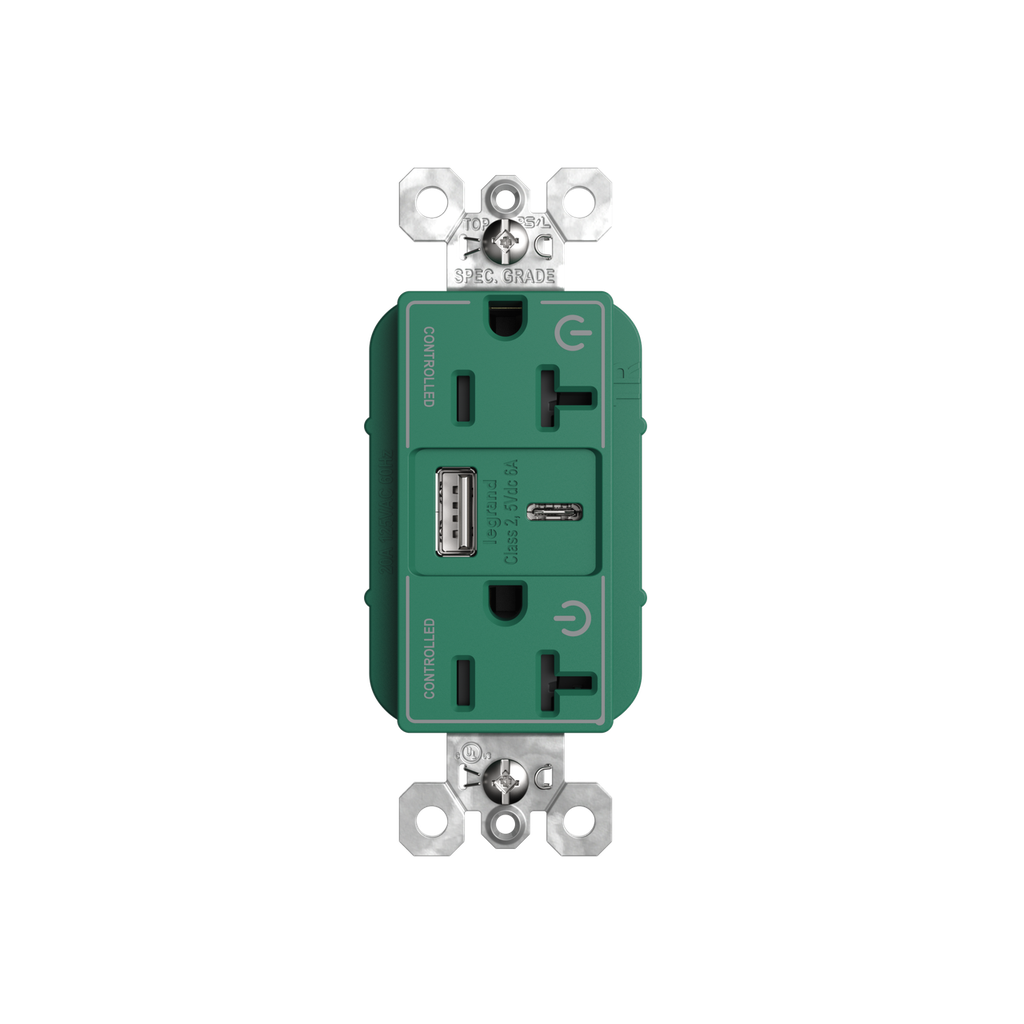 Mayer-DDS-20A 125V Plug Load Dual Controlled Tamper-Resistant Duplex Receptacle with USB A/C Fast Charging Ports, Green-1
