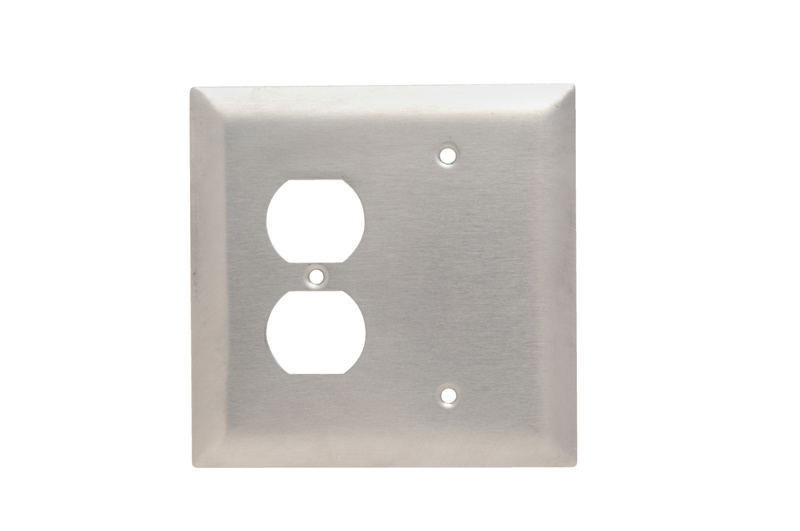 Mayer-DDS-Jumbo 2-Gang 302/304 Stainless Steel Wall Plate, 1 Blank, 1 Duplex Receptacle Opening-1