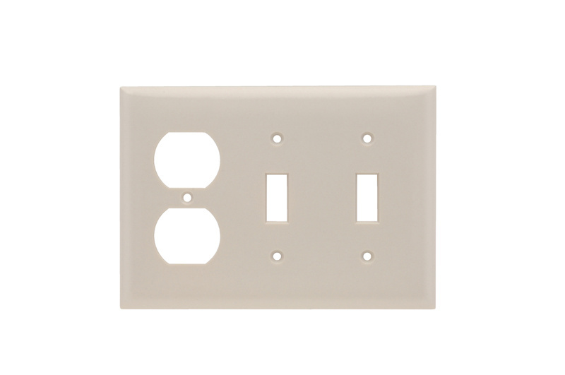 Mayer-DDS-3-Gang Thermoset Wall Plate, 2 Toggle Switch, 1 Duplex Receptacle, Light Almond-1