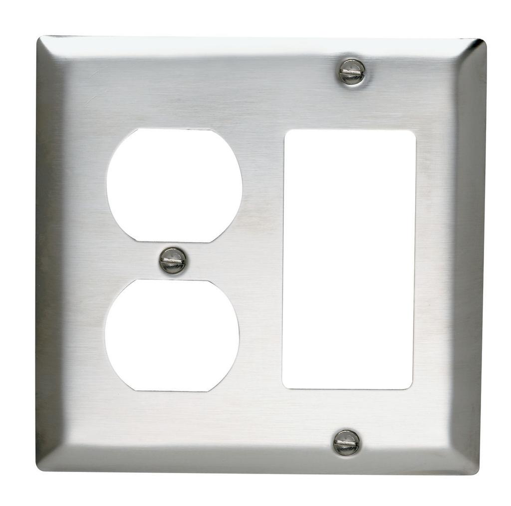 Mayer-DDS-2-Gang 302/304 Stainless Steel Wall Plate, 1 Duplex Receptacle and 1 Decorator-1