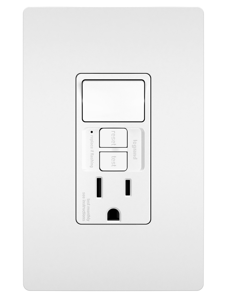 Mayer-DDS-radiant® Combination Single Pole Switch and Tamper-Resistant 15A Duplex Self-Test GFCI Receptacles with SafeLock® Protection, White-1