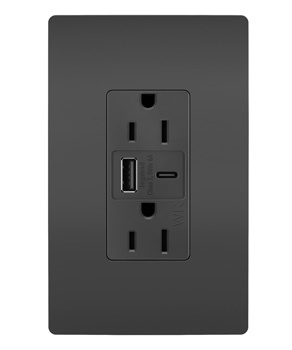 Mayer-DDS-radiant® 15W Weather-Resistant USB Outlet, Type A/C, 15A, Tamper-Resistant, Black-1