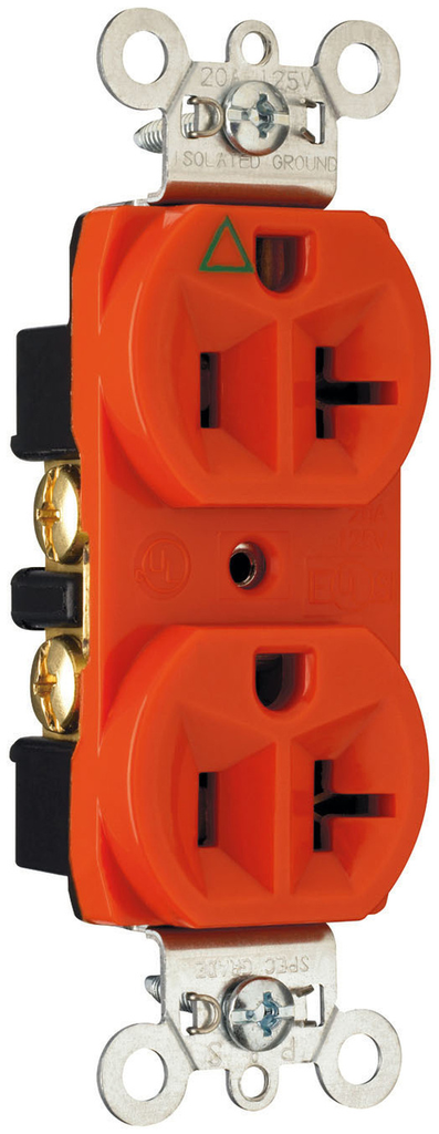 Mayer-DDS-20A 125V Heavy Duty Spec-Grade Isolated Ground Duplex Receptacle, Back and Side Wire, Orange-1