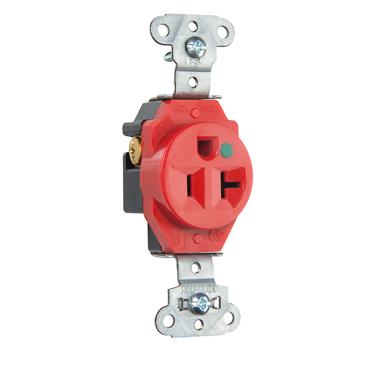 Mayer-DDS-Hospital Grade Single Receptacles Tamper Resistant, Back and Side Wire, 20A, 125V, Red-1