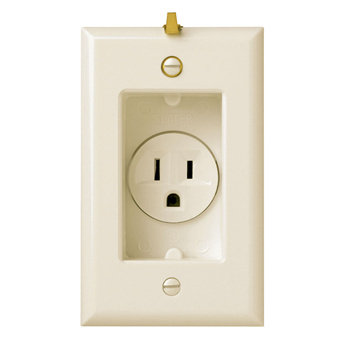 Mayer-DDS-15A 125V Tamper-Resistant Clock Hanger Recessed Single Receptacle with Smooth Wall Plate, Light Almond-1