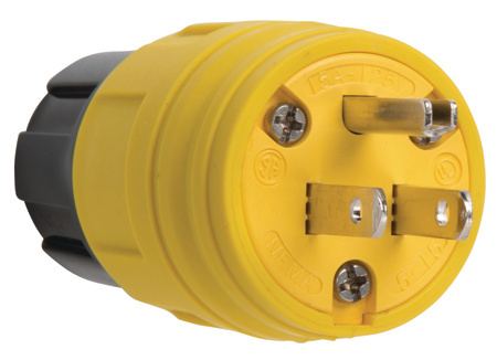 Mayer-DDS-15A, 125V Watertight Straight Blade Plug, Yellow-1