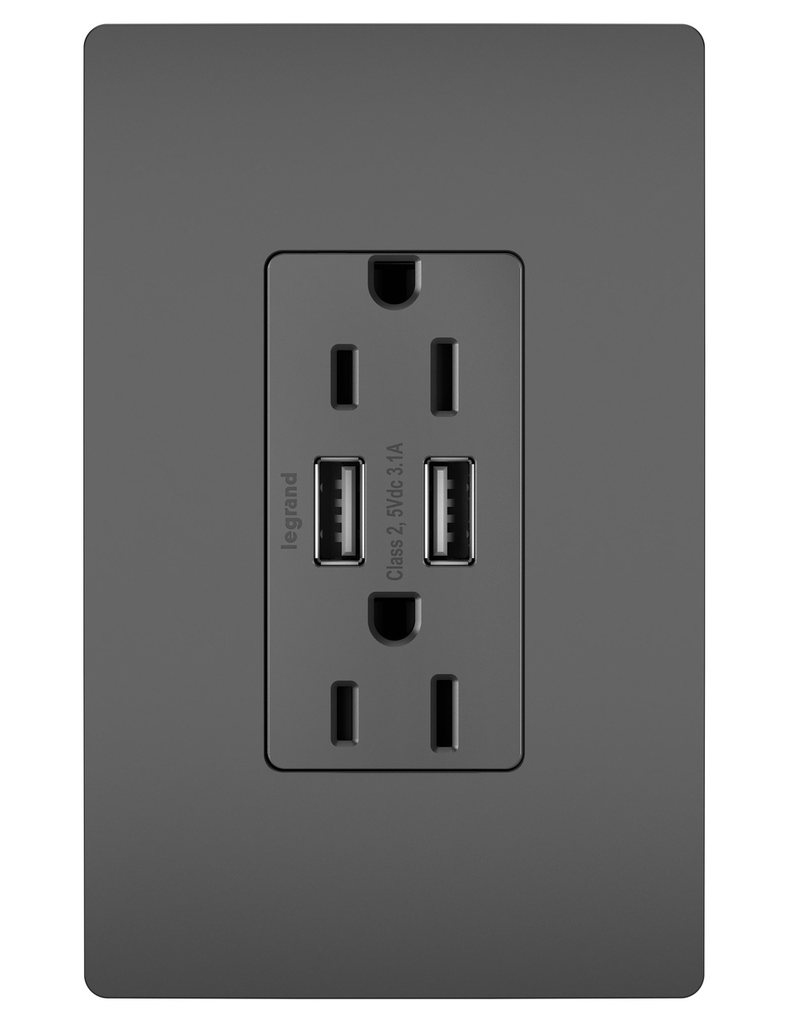 Mayer-DDS-radiant® 3.1A USB Outlet, Type A, 15A, Tamper-Resistant, Black-1