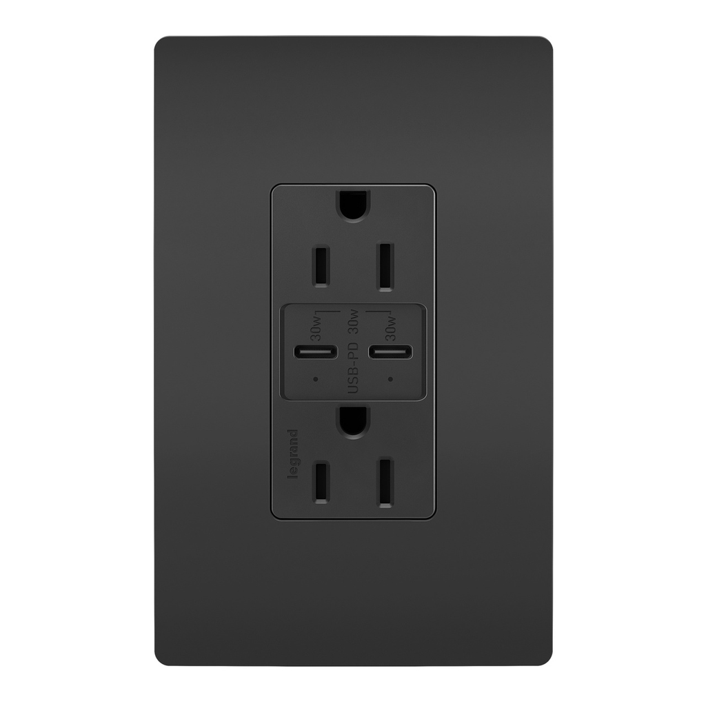 Mayer-DDS-radiant® 30W USB Outlet, Type C, 15A, Tamper-Resistant, Black-1
