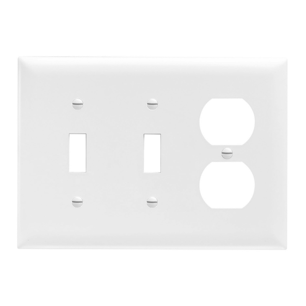 Mayer-DDS-TradeMaster® 3-Gang Nylon Wall Plate, 2 Toggle Switch Openings, 1 Duplex Receptacle Opening, White-1