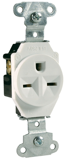 5651-W - 15A 250V Heavy Duty Spec-Grade Single Receptacle, Back and Side Wire, White