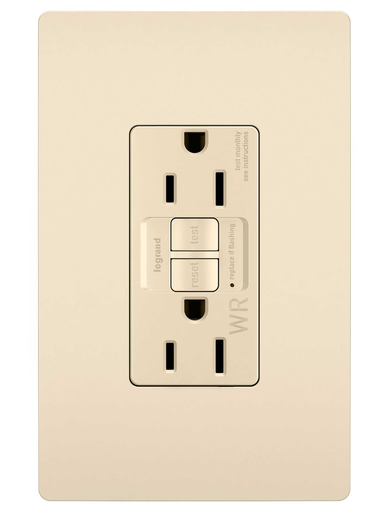 1597-TRWRLA - radiant® Tamper-Resistant Weather-Resistant 15A Duplex Self-Test GFCI Receptacles with SafeLock® Protection, Light Almond