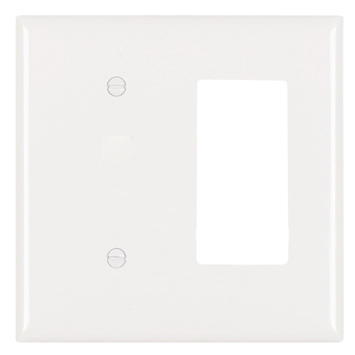 SP1426-W - 2-Gang Thermoset Wall Plate, 1 Blank, 1 Decorator, White