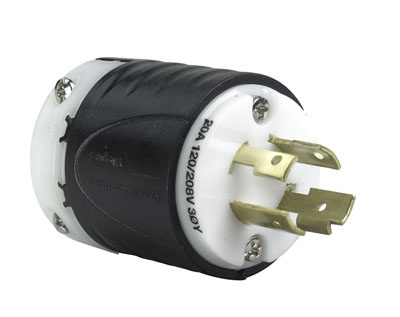 20A NEMA Plug L1820 - Black Back, White Front Body