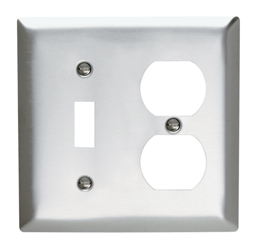 Mayer-DDS-2-Gang 302/304 Stainless Steel Wall Plate, 1 Toggle Switch and 1 Duplex Receptacle-1