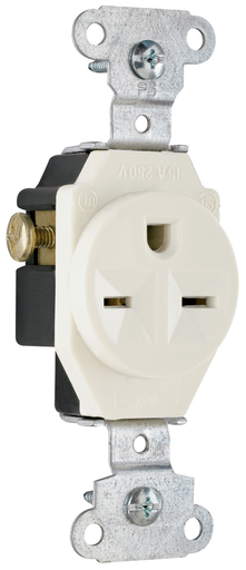 15A 250V Heavy Duty Spec-Grade Single Receptacle, Back and Side Wire, Light Almond