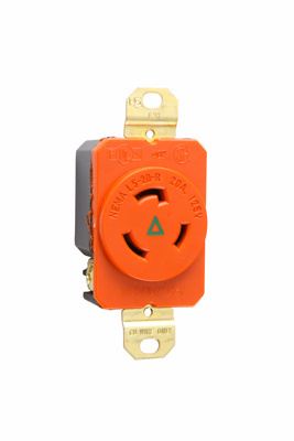 Mayer-DDS-20A 125V Isolated Ground NEMA L520 Single Receptacle, 3-Wire, Orange-1