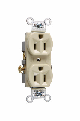 Picture of CR15-I - 15A 125V Commercial Spec-Grade Duplex Receptacle, Side Wire, Ivory