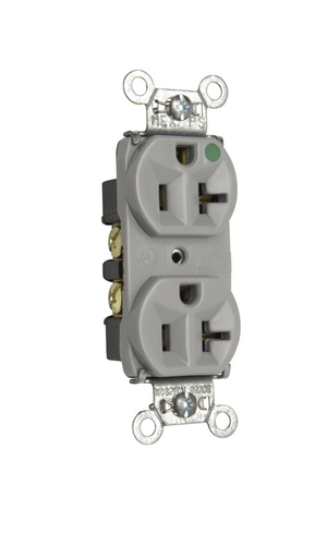 8300-HGRY - 20A 125V Heavy Duty Hospital-Grade Compact Duplex Receptacle, Back and Side Wire, Gray
